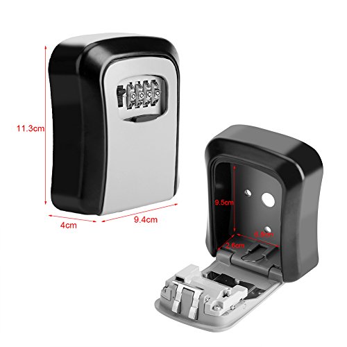 Image of Yosoo Aluminium Key Lock Box 4 Digit Combination Wall Mount Key Safe Security Storage Box For Sharing Keys Securely Indoor And Outdoor, Black, Aluminum