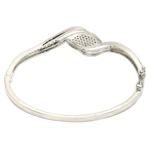 Image of ZENEME Rhodium Plated Silver Toned American Diamond Studded Grace Line Kada Bracelet For Women
