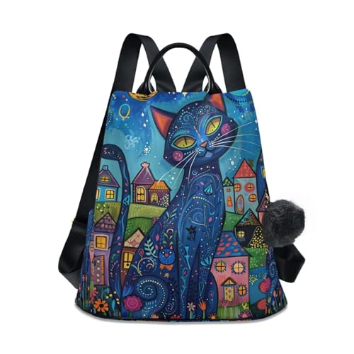 RPLIFE Art Sac à dos motif chat bleu pour femme Sac à dos antivol Sac à main Sac à main Sac de voyage