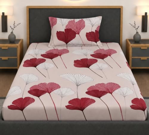 Image of Premium Heavy Cotton Elastic Fitted Bedsheets with 1 King Size Pillow Covers || Single Bed with All Around Elastic 350 TC || 36 x 78 x 6 Inch Single Size Fitted || :- Rose Gold