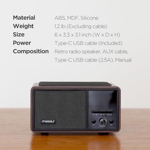 Mooas Retro Bluetooth Radio Speaker Vintage Charging Desk Clock Portable Bedside Analog Antique Old School Fm Radio Tabletop Alarm Clock Hands-Free Calling Supports Aux For Kitchen Bedroom Office thumb #8