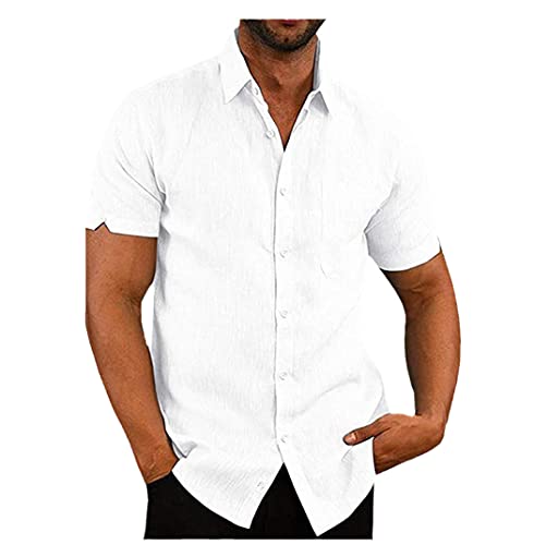 Chemisier en lin homme manches courtes boutonné blanc taille M mode été décontracté
