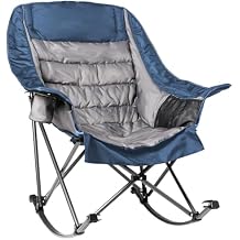 Oversized Rocking Camping Chair for Adults - 400lbs Capacity Padded Camp Chair with Cup Holder, Portable Foldable Outdoor Rocker Chair for Camping, Backyard, Patio Blue & Gray