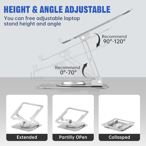 Laptop Stand for Desk, Adjustable Computer Stand with 360° Rotating Base, Ergonomic Laptop Riser for Collaborative Work, Foldable & Portable Laptop Stand, fits for All 10-16" Laptops
