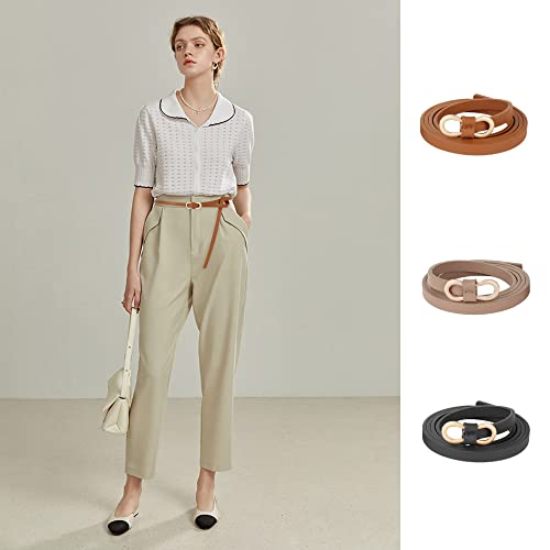 Felite Fnn Women 3 PCS Skinny Faux Leather Waist Belt for Dress Jeans with 8-Shape Metal Buckle2