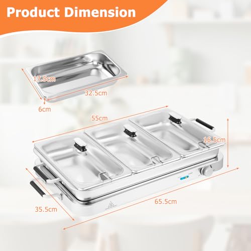 SOARS Warmhaltebehälter elektrisch 450 W, Speisenwärmer mit 3 Behältern & Deckeln, 9L Edelstahl Chafing Dish, 50-150 °C, Buffetwärmer für Partys, Hochzeiten, Restaurants, Inkl. Aufbewahrungstasche – Bild 8