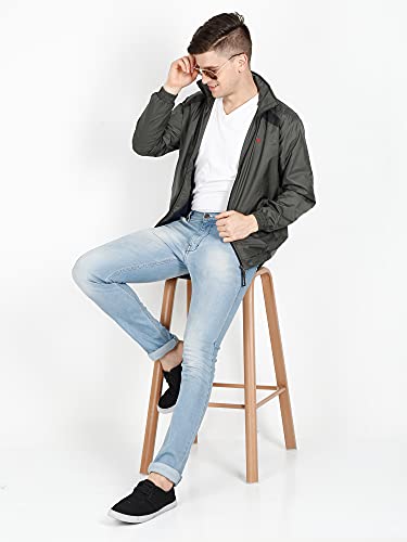 Image of OJASS Men OJASS Jacket for Men,Lightweight & Wind-Resistant with Reflective Bike Jacket for Man High Neck Relaxed Fit-Stylish Windbreaker for Outdoor & Biking Black With Grey