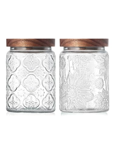 Vintage Glass Jars with Wood Lids - Airtight Canisters Sets