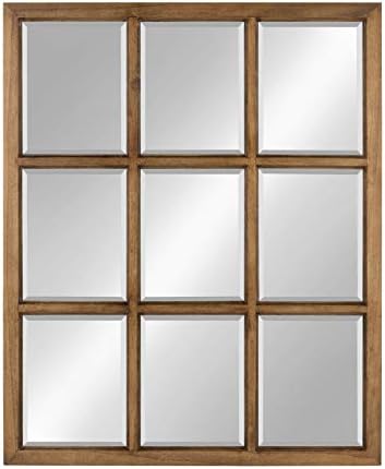 Kate and Laurel Hogan 9 Windowpane Wood Wall Mirror, Rustic Caramel 26x32