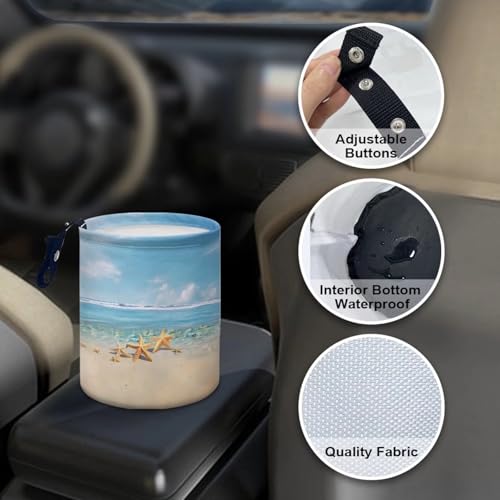 Image of Beach Sea Starfish Portable Car Garbage Bin Collapsible Hanging Portable Dustbin Bin Waste Basket Car Accessories Interior for Car SUV Trucks Universal