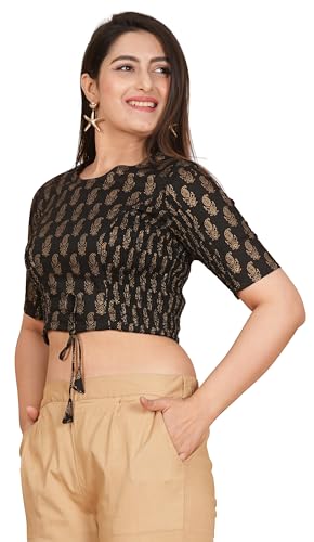 Image of Yash Gallery Women's Cotton Zig-Zag Printed Regular Regular Fit Short Sleeve Blouse