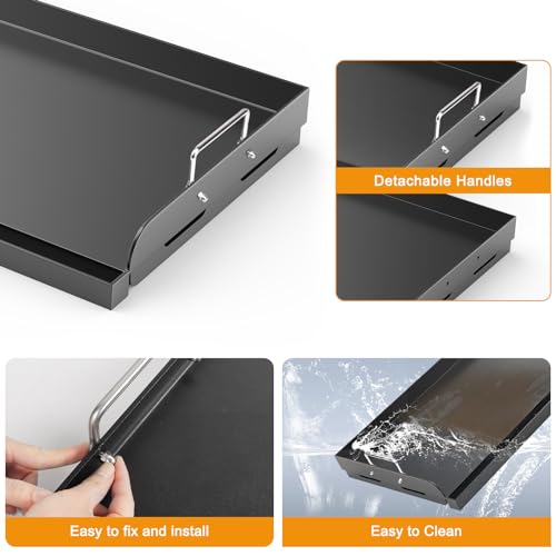 Barbqtime Nonstick Coating Cooking Griddle for Gas Grill, 17\" x13” Universal Griddle Flat Top Plate with Removable Handles for Charcoal/Gas Stove, Griddle Plate Insert for Camping, Tailgating, Parties - Thumbnail 6