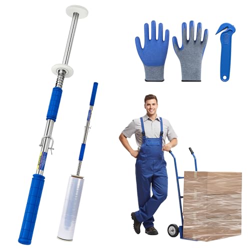 Long Handle Pallet Stretch Wrap Dispenser, Stretch Wrap Dispenser for Film Width 12-20 inch, Rolls 1.5