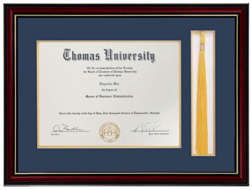 Flagship Diploma Frame with Tassel Shadow Box Real Wood & Glass Golden Rim