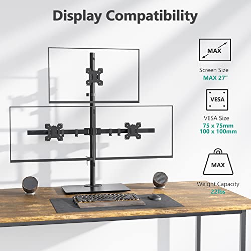 Image of WALI Triple Monitor Stand, Height Adjustable Free-Standing Monitor Desk Mount, fits 3 Computer Screens up to 27 Inch, Holds up to 22lbs per Arm (GMF003)