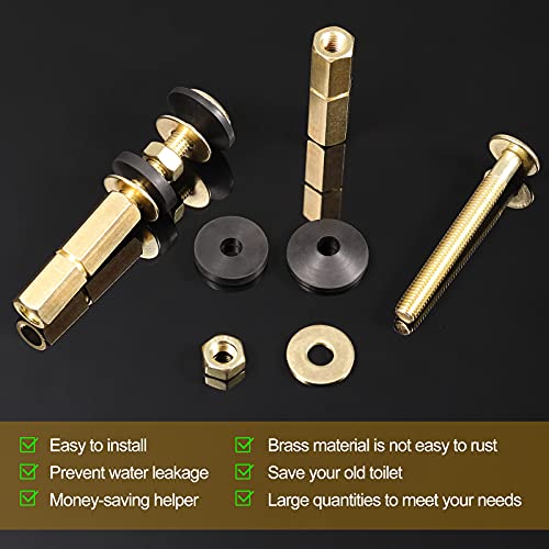 4 Pack Toilet Tank To Bowl Bolt Kit, Stainless Steel And Brass Plated Heavy Duty Toilet Bolts Rustproof Bolt Nut Washer With Long Nuts Double Rubber Washers For Toilet Tank Bolts And Seat Screws #TOP6