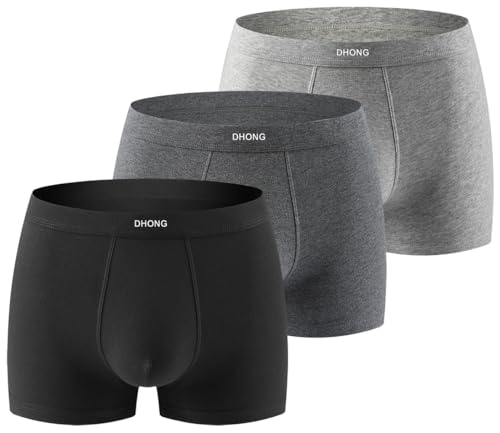 DHONG Mens Underwear Boxer Briefs Cotton Stretch Breathable Moisture Transferring and Sweat Absorbent Mid Waist 3 Pack