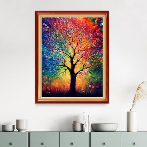 Image of Dimensean Stamped Cross Stitch Kits Full Range of Embroidery Patterns Starter Kits for Beginners Adult DIY Cross Stitches Needlepoint Kits 11CT- Colorful Night Light Tree 16x20 inch