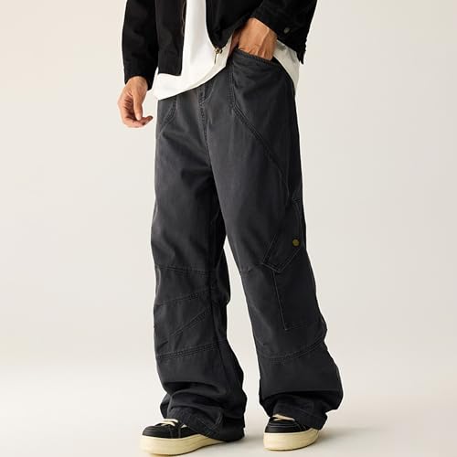 XYXIONGMAO Men's Black Streetwear Loose Joggers Sweatpants Pleated Overalls Multi-Pocket Hip Hop Casual Techwear Cargo Pants 5