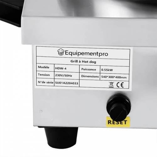 (HDW-4) -Appareil à hot dog en inox - 4 plots chauffants - Machine à Hot Dog Professionnelle (Puissance 650 Watts