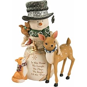 Pavilion Gift Company 81167 Home We Laugh We Play We Jingle All The Way-6.5 Inch Collectible Snowman Deer Fox Squirrel and Cardinal Figurine, White