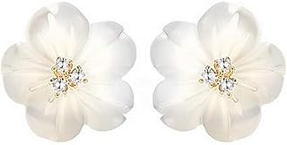 CZ Shell Pearl Flower Stud Earrings for Women Girls 925 Sterling Silver 14k Gold Plated Hypoallergenic Crystal Cute Small Floral Statement Cartilage Tragus Post Fashion Birthday Wedding Jewelry