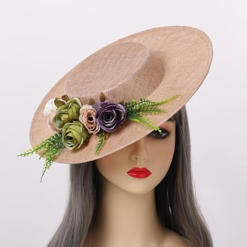 COSDREAMER Meisjes Vrouwen Theekransje Zonnehoed Bloemen Linten Stro Hoeden Multi Gekleurd (Roze) (Roze), Paars, One size