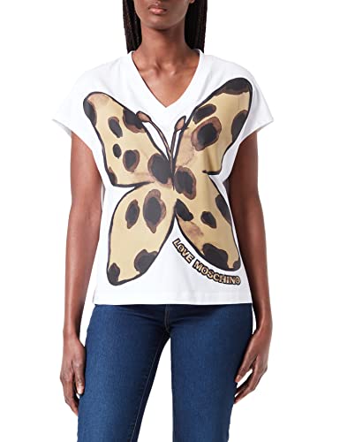 Love Moschino t-Shirt animalier Butterfly Print Camiseta, Blanco óptico, 44 para Mujer