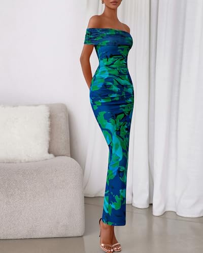 Image of BTFBM Cocktail Dresses for Women 2026 Elegant Classy Off Shoulder Bodycon Mesh Slit Floral Maxi Spring Summer Dress