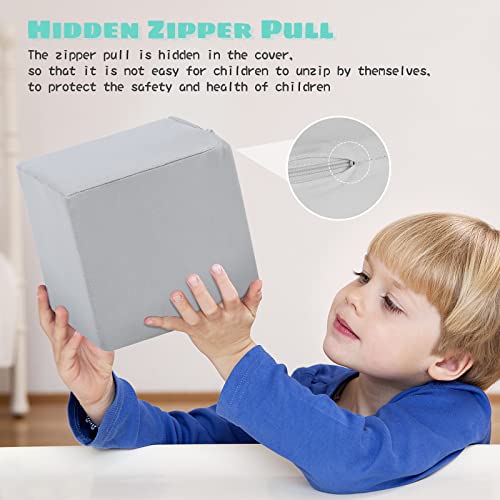 Trendbox 6 Pcs Toddler Foam Blocks, 5.5Inch Soft Foam Cubes Blocks With Detachable Washable Cover, Soft Play Blocks For Toddlers And Kid （Light Gray/Blue）… #TOP3