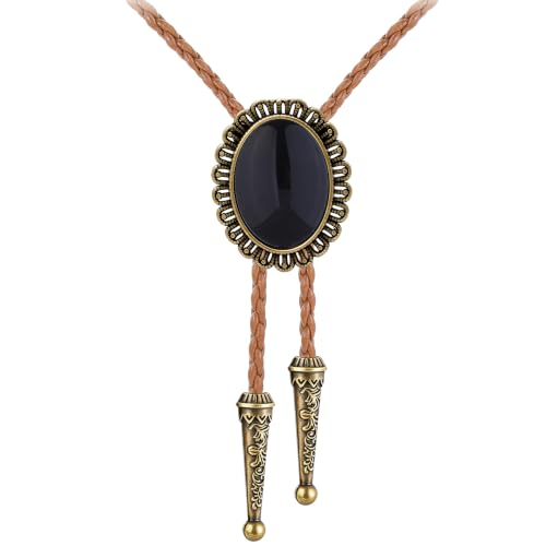 Image of Jeilwiy Bolo Tie for Men Western Cowboy Tie Necklace Gold Bolo Tie Leather Necktie Halloween Tie Accessories for Women