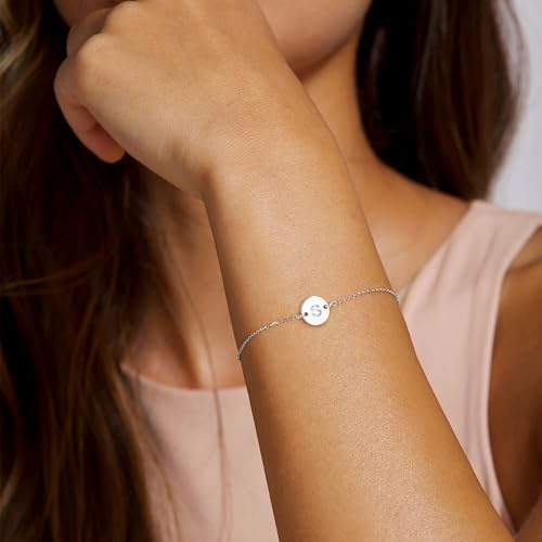 Image of Ursteel Gold Initial Bracelet for Women Trendy - Gifts for Kids Teen Girls, Personalized A-Z Letter Cute Bracelet for Women, Dainty Gold Coin Disc Womens Jewelry Gifts