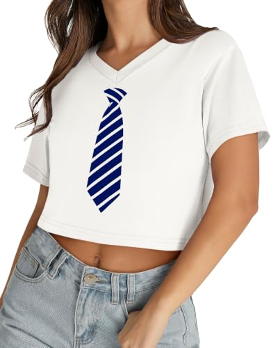 Image of Womens Crop Tops Short Sleeve V Neck Summer Cropped T Shirts Baisc Tees