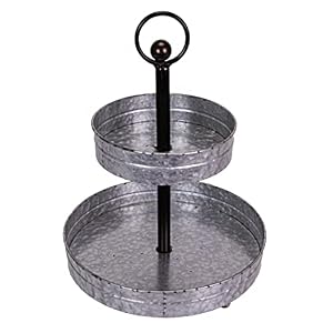 Versatile 16-Inch High Galvanized Metal Two-Tier Rustic Round Tray Stand: Perfect for Serving, Kitchen Decor, Centerpiece, and More in Country Farmhouse Style Versatile 16 Inch High Galvanized Metal Two Tier Rustic Round Tray Stand Perfect for Serving Kitchen Decor Centerpiece and More in Country Farmhouse Style