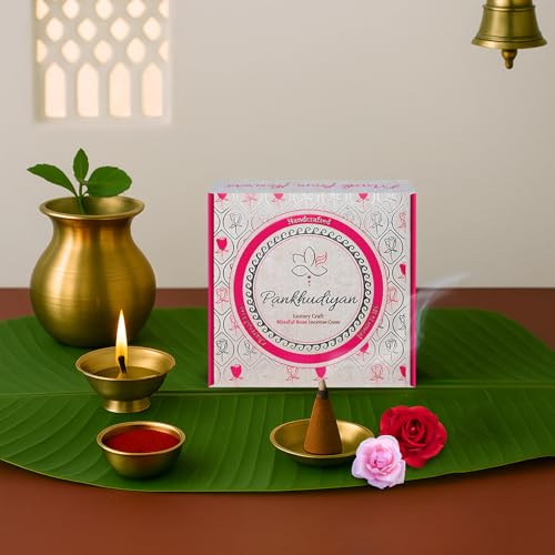 Image of Organic Bamboolesss Dhoop Cones | 40 Natural Flower-Based Incense Cones + Ceramic Stand | Charcoal Free, Long-Lasting Dry Dhoop Cones for Pooja, Home & Meditation (Pack of 1 - Rose)