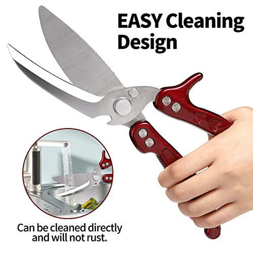 Kitchen Scissors Heavy Duty,Shears All Purpose Dishwasher Safe,Stainless Steel Multi-Function Poultry Shears,Sharp Cooking Scissors For Chicken,Fish,Raptor,Meat,Turkey,Seafood,Crab,Bone (Burgundy) #TOP4