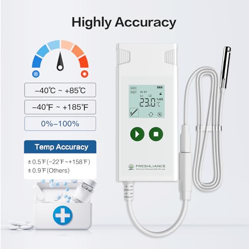Freshliance Temperature Humidity Data Logger, Reusable Temperature Recorder with High Accuracy External Probe, Configurable USB Temperature Monitor 35000 Points PDF CSV Report, Atlas Log-TH - Thumbnail 2
