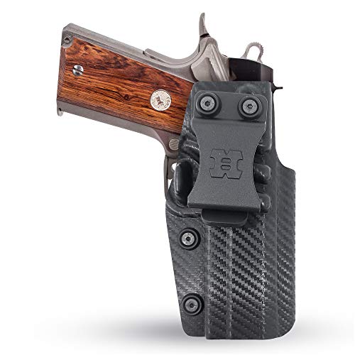 Iwb Kydex Holster Fits 1911 4' Concealed Carry by Houston Gun Holsters - Lined Inside for Strong Retention and Protection - Reinforced Plastic Clip - Lightweight (Carbon Fiber)