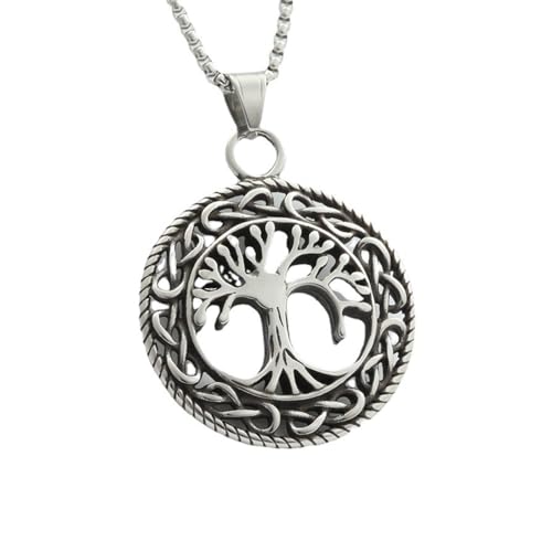Collier Arbre du Monde et nœud irlandais en acier inoxydable pour homme