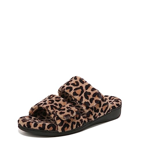 Vionic Womens Indulge Dessie Slipper - Ladies Comfortable Cozy Adjustable House Slippers with Concealed Orthotic Arch Support Leopard 5 Medium