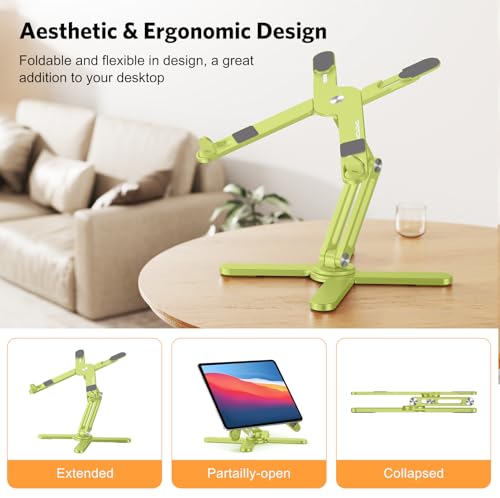Image of OMOTON 360 Rotating Laptop Stand Riser for Desk, Ergonomic Foldable Computer Stand Adjustable Height Angles for Collaborative Work, Easy Storage Fit Macbooks,All Laptops up to 16 inches, Citron