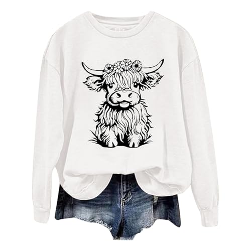 Sweat imprimé vache col rond blanc pour femme style décontracté taille M