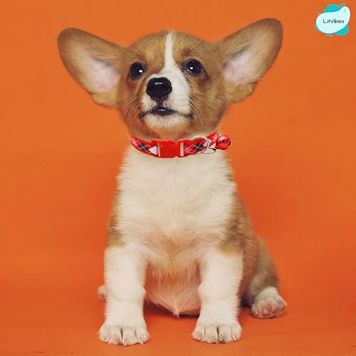 Image of Cat & Puppy Collar with Bell,Kitten & Small Dogs Soft Adjustable,Safe,Solid & Protective Breakaway for Cats & Puppies,Cute Kitty Neckband with Diamond Print-(Red)