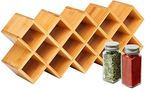 Oberhoffe Bamboo Spice Rack, 18-Jar Bamboo Countertop Spice Rack Organizer,Free Standing Spice Organiser (18" x 7.5" x 3")