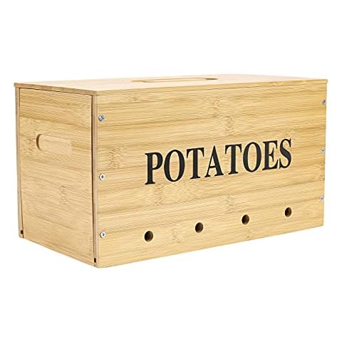 Xbopetda Potato Storage, Bamboo Storage Bin for Potato, Kitchen Storage Canister with Wooden Lid & Aerating Storage Holes - Kitchen Pantry Organizer Box Fruit Vegetable Fresh Keeper (Needed Assemble) Cover