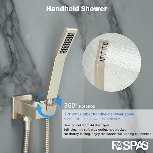 Fatspas Shower System 12 Inches Wall Mounted Shower Faucet Set & 12 Inches Shower Faucet Set With Tub Spout, Brushed Nickel #TOP3