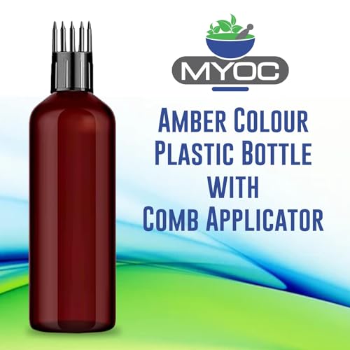 Image of Amber PET Applicator Bottles Pack of 2 - 100 ml Empty Refillable Squeeze Bottles with Comb Tip for Hair Oil, Hair Dye, Shampoo & DIY Cosmetic Storage