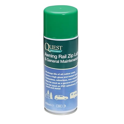 Quest Awning Rail Zip Lubricant & General Maintenance Spray - 400ml Aerosol - Colourless Non-Staining Silicone Spray for Caravan Rails, Rubber Seals, Plastics, Metal & More