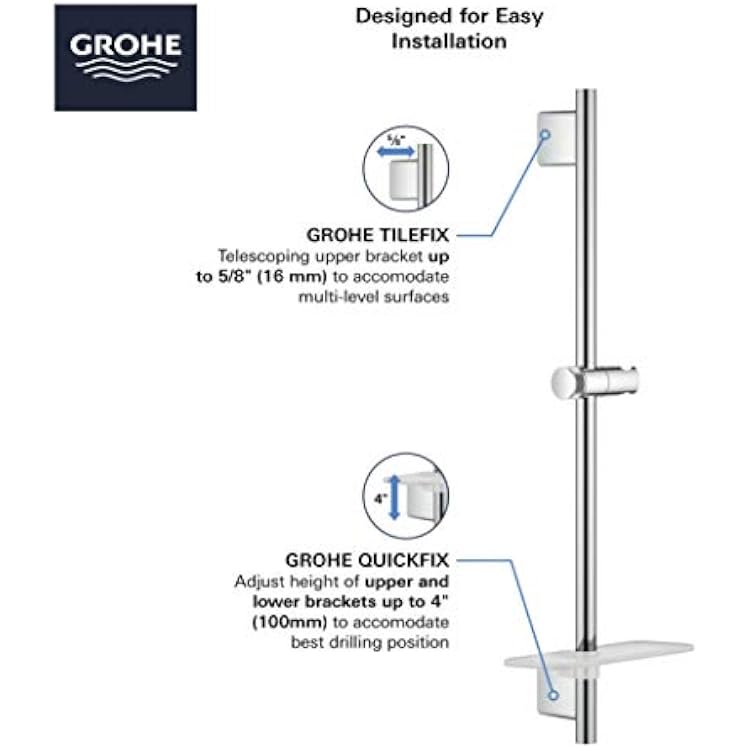 GROHE 26603BE0 Rainshower 36-Inch Slide Bar with Adjustable Handheld Shower Head Holder, Polished Nickel Infinity Finish