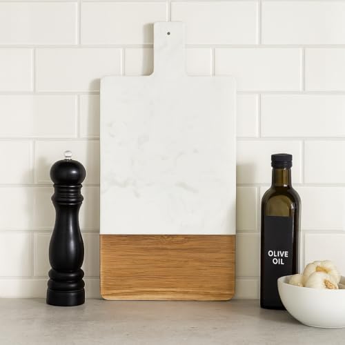 Tabla de cortar rectangular en madera y mármol con mango miniatura 7